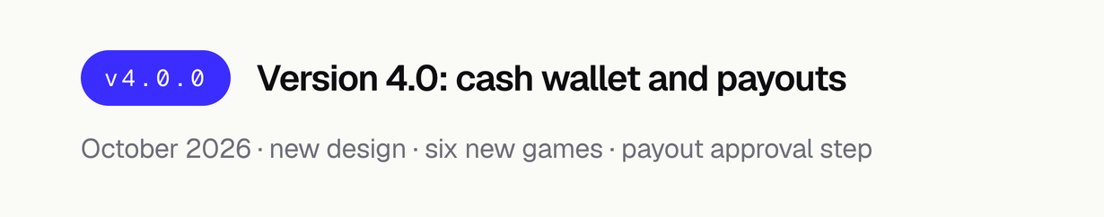 Watch And Earn 4.0.0 adds a cash wallet with payouts approved in the console, a complete redesign and six new server-checked mini-games