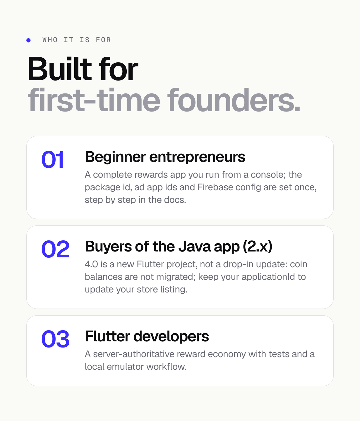 Who Watch And Earn is for: beginner entrepreneurs, buyers of the Java 2.x app moving to the Flutter 4.0, and Flutter developers