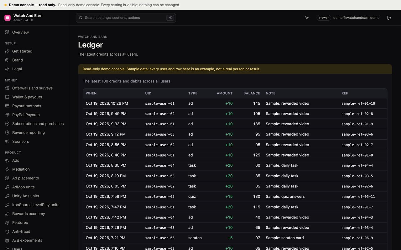 Ledger page with recent credits across users